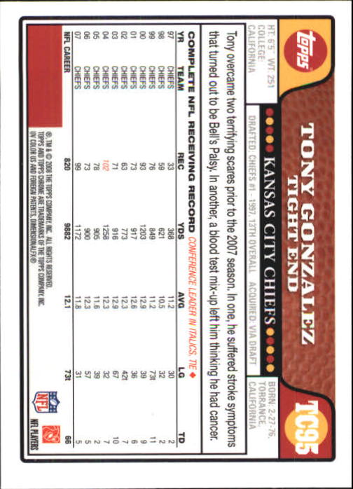 2008 Topps Chrome Football Part 1 Main Set Veterans Cards #TC1 to #TC165 - Picture 185 of 317