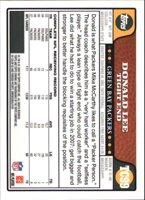 2008 Topps Chrome Football Part 1 Main Set Veterans Cards #TC1 to #TC165 - Picture 193 of 317