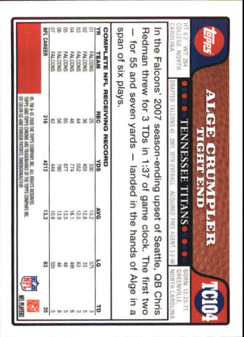 2008 Topps Chrome Football Part 1 Main Set Veterans Cards #TC1 to #TC165 - Picture 203 of 317