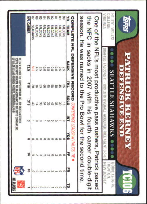 2008 Topps Chrome Football Part 1 Main Set Veterans Cards #TC1 to #TC165 - Picture 207 of 317