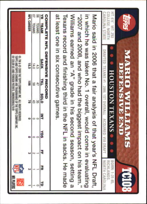 2008 Topps Chrome Football Part 1 Main Set Veterans Cards #TC1 to #TC165 - Picture 211 of 317