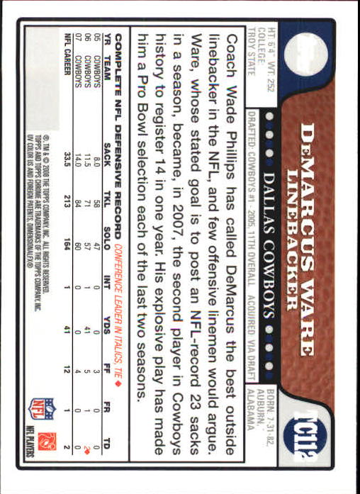 2008 Topps Chrome Football Part 1 Main Set Veterans Cards #TC1 to #TC165 - Picture 219 of 317