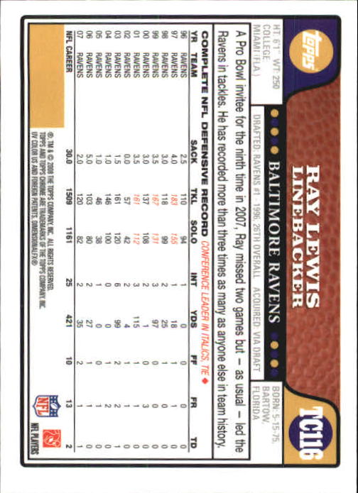 2008 Topps Chrome Football Part 1 Main Set Veterans Cards #TC1 to #TC165 - Picture 227 of 317