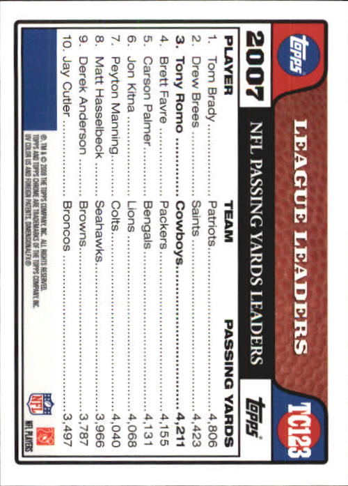 2008 Topps Chrome Football Part 1 Main Set Veterans Cards #TC1 to #TC165 - Picture 239 of 317