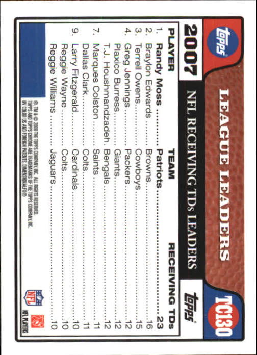 2008 Topps Chrome Football Part 1 Main Set Veterans Cards #TC1 to #TC165 - Picture 253 of 317