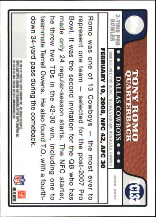 2008 Topps Chrome Football Part 1 Main Set Veterans Cards #TC1 to #TC165 - Picture 257 of 317