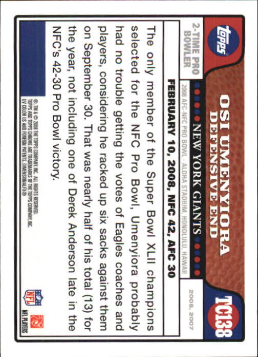 2008 Topps Chrome Football Part 1 Main Set Veterans Cards #TC1 to #TC165 - Picture 269 of 317