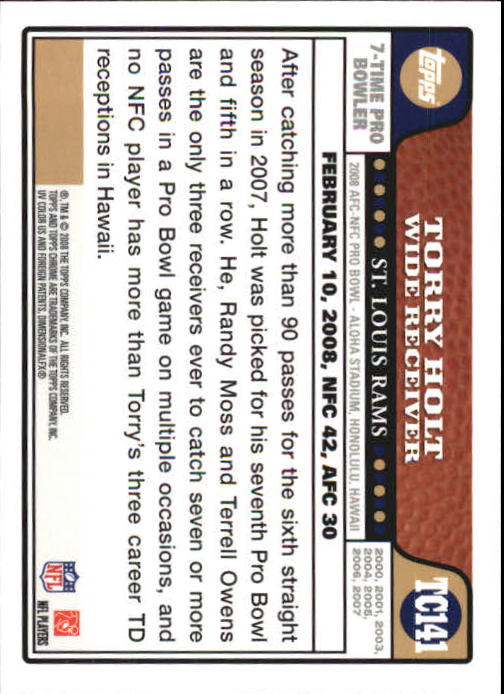 2008 Topps Chrome Football Part 1 Main Set Veterans Cards #TC1 to #TC165 - Picture 275 of 317