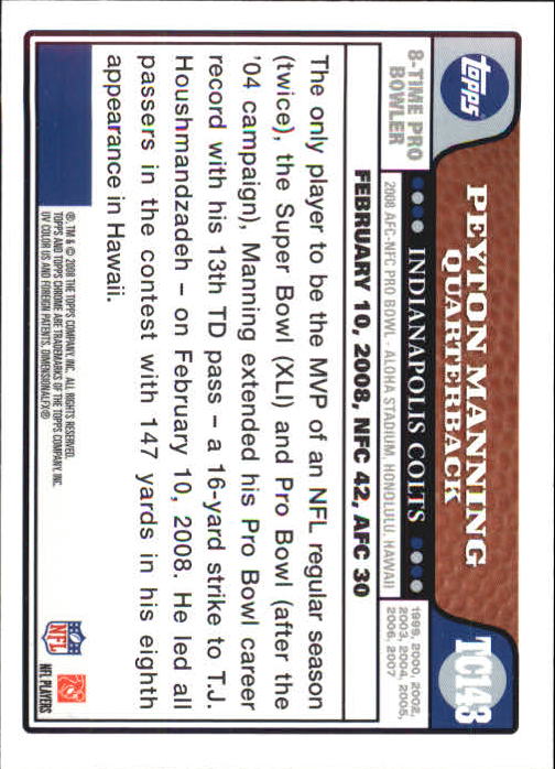 2008 Topps Chrome Football Part 1 Main Set Veterans Cards #TC1 to #TC165 - Picture 279 of 317