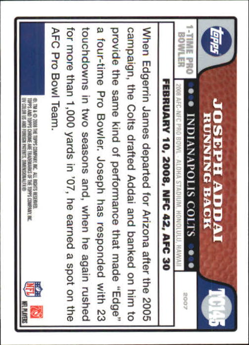 2008 Topps Chrome Football Part 1 Main Set Veterans Cards #TC1 to #TC165 - Picture 283 of 317
