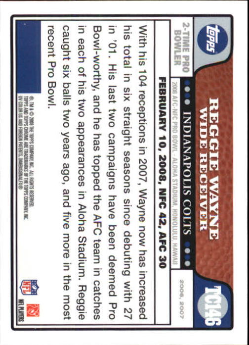 2008 Topps Chrome Football Part 1 Main Set Veterans Cards #TC1 to #TC165 - Picture 285 of 317