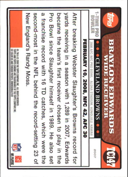 2008 Topps Chrome Football Part 1 Main Set Veterans Cards #TC1 to #TC165 - Picture 287 of 317