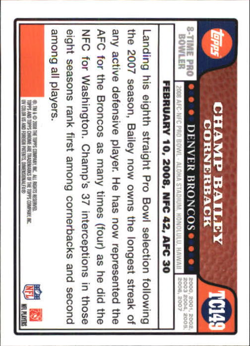 2008 Topps Chrome Football Part 1 Main Set Veterans Cards #TC1 to #TC165 - Picture 291 of 317
