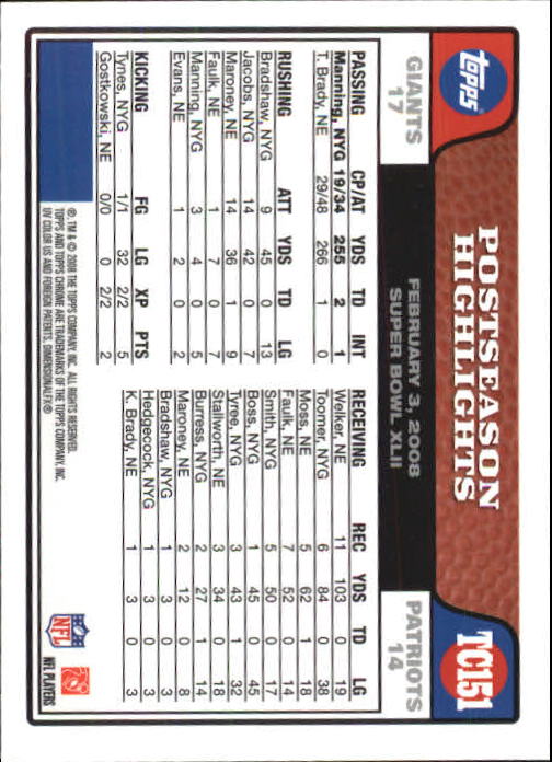 2008 Topps Chrome Football Part 1 Main Set Veterans Cards #TC1 to #TC165 - Picture 295 of 317