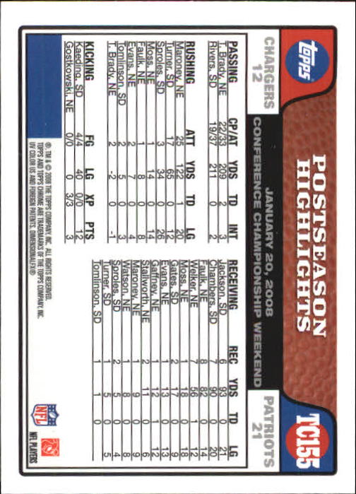 2008 Topps Chrome Football Part 1 Main Set Veterans Cards #TC1 to #TC165 - Picture 301 of 317