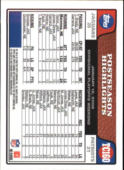 2008 Topps Chrome Football Part 1 Main Set Veterans Cards #TC1 to #TC165 - Picture 311 of 317