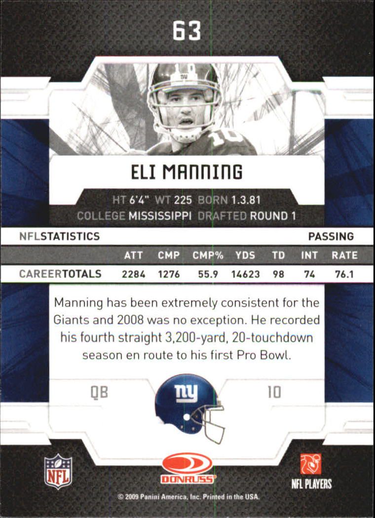 Eli Manning -York Giants - 2009 Donruss Elite NFL Football at