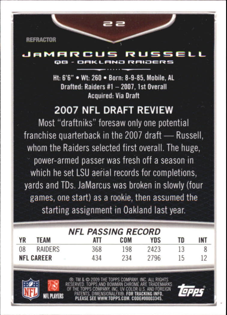 2009 Bowman Chrome Football Part 2 Parallel Refractors Cards - Picture 63 of 217