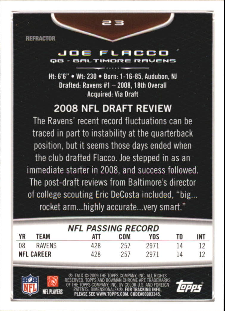 2009 Bowman Chrome Football Part 2 Parallel Refractors Cards - Picture 65 of 217