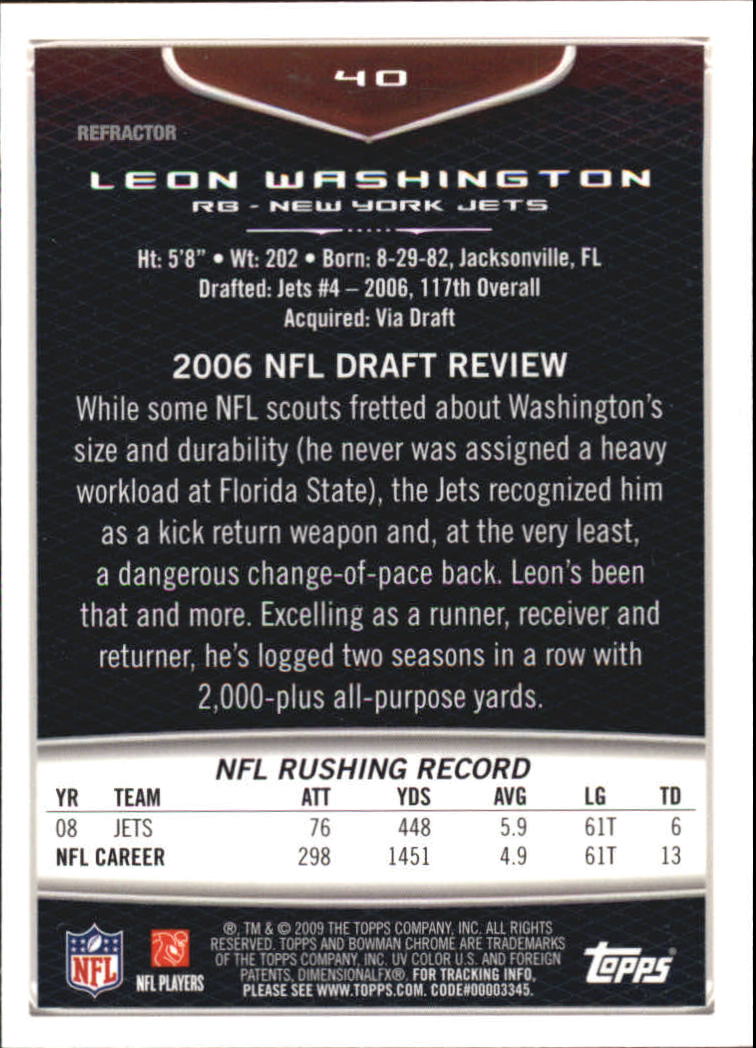 2009 Bowman Chrome Football Part 2 Parallel Refractors Cards - Picture 77 of 217