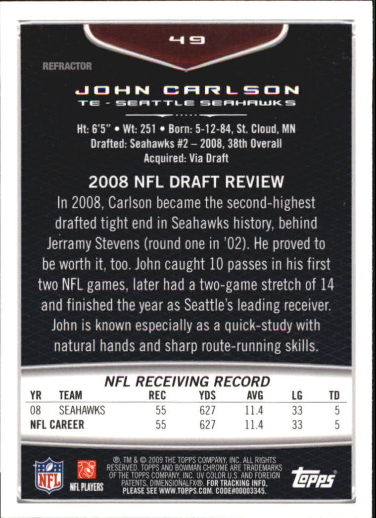 2009 Bowman Chrome Football Part 2 Parallel Refractors Cards - Picture 83 of 217