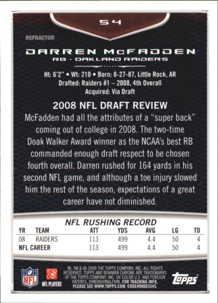 2009 Bowman Chrome Football Part 2 Parallel Refractors Cards - Picture 87 of 217