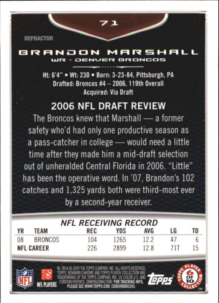 2009 Bowman Chrome Football Part 2 Parallel Refractors Cards - Picture 105 of 217