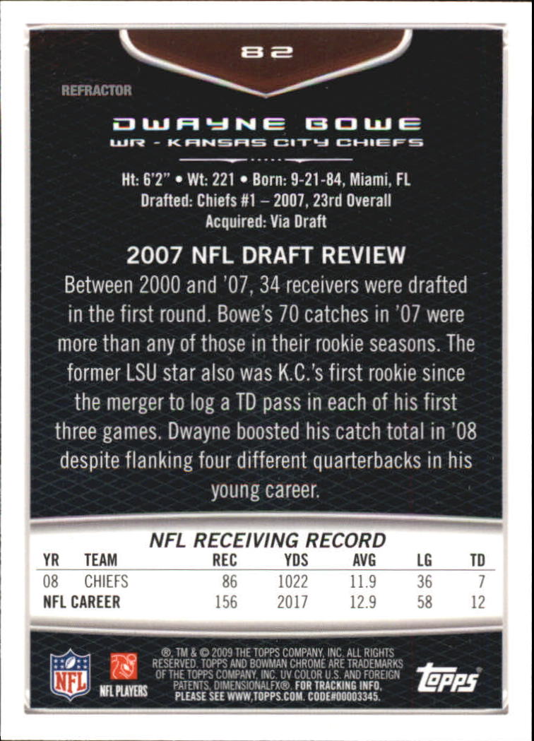 2009 Bowman Chrome Football Part 2 Parallel Refractors Cards - Picture 113 of 217