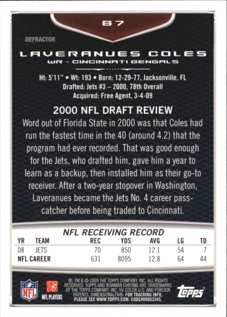 2009 Bowman Chrome Football Part 2 Parallel Refractors Cards - Picture 119 of 217