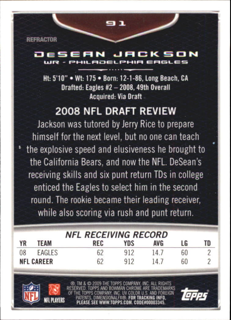 2009 Bowman Chrome Football Part 2 Parallel Refractors Cards - Picture 121 of 217