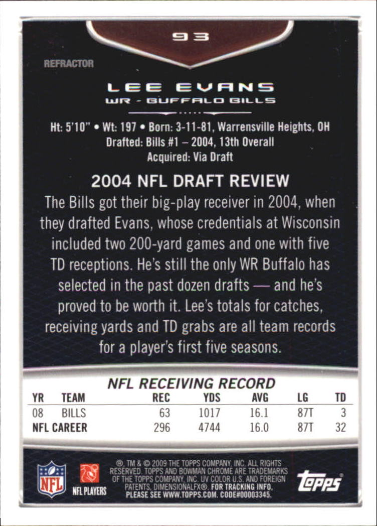 2009 Bowman Chrome Football Part 2 Parallel Refractors Cards - Picture 123 of 217