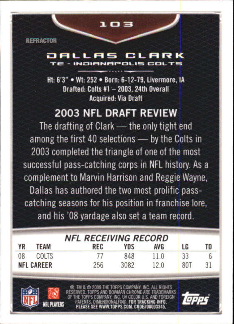 2009 Bowman Chrome Football Part 2 Parallel Refractors Cards - Picture 127 of 217