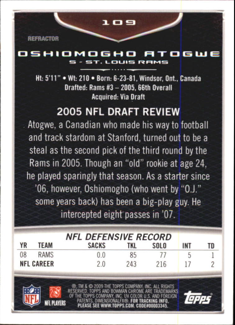 2009 Bowman Chrome Football Part 2 Parallel Refractors Cards - Picture 131 of 217