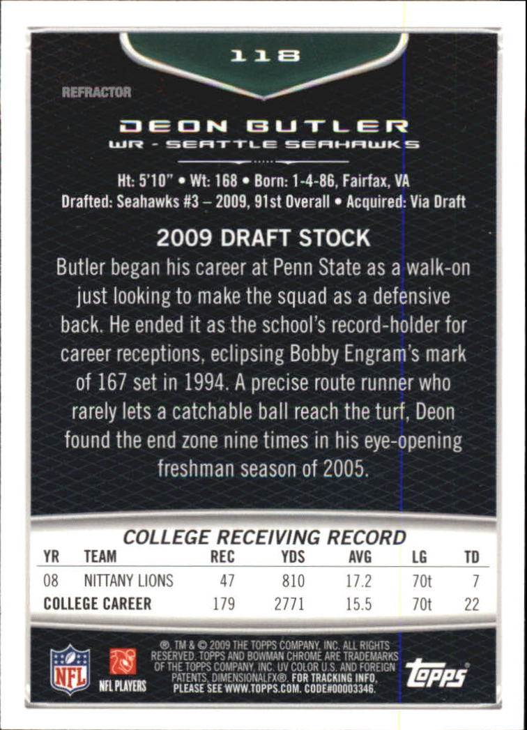 2009 Bowman Chrome Football Part 2 Parallel Refractors Cards - Picture 135 of 217