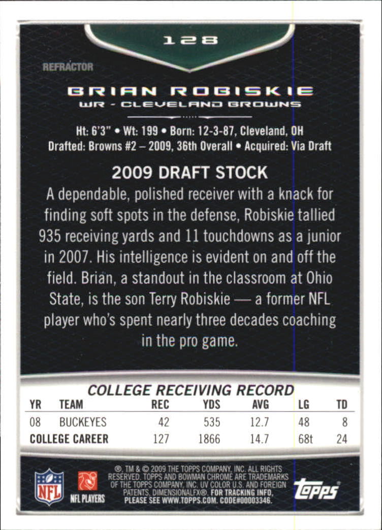 2009 Bowman Chrome Football Part 2 Parallel Refractors Cards - Picture 145 of 217