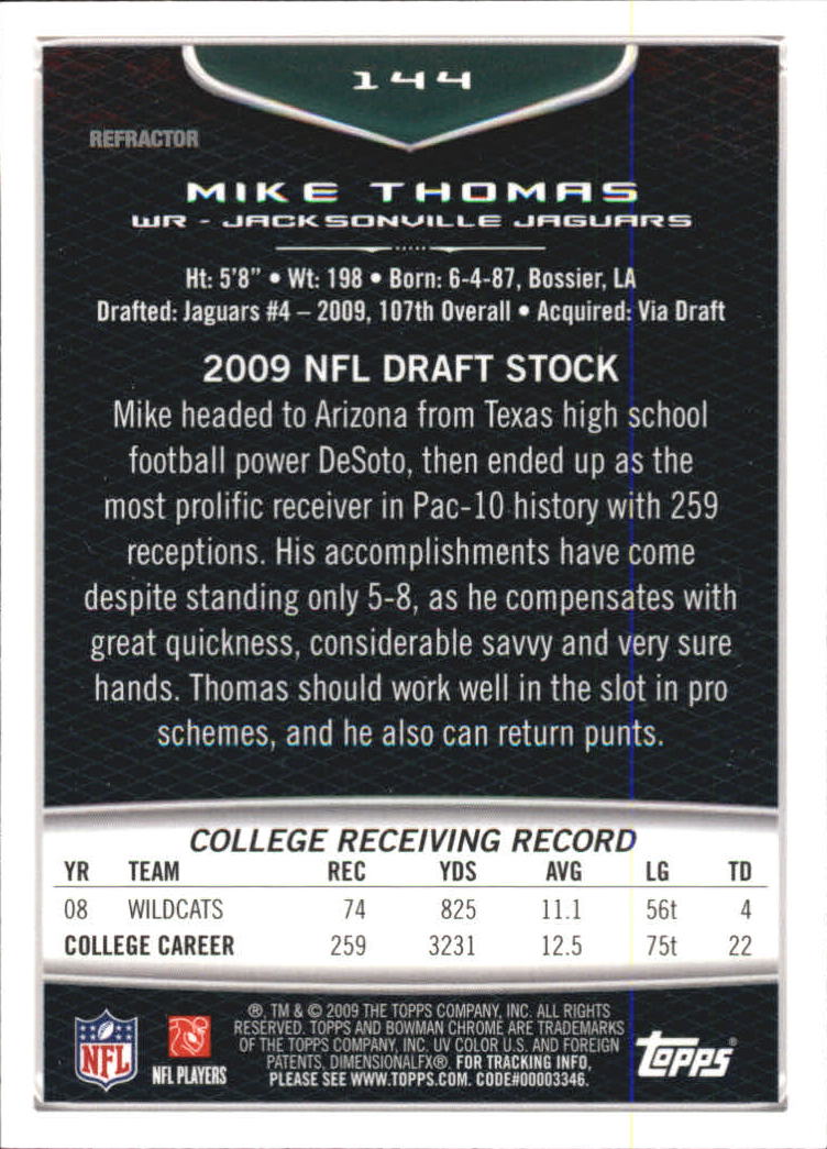 2009 Bowman Chrome Football Part 2 Parallel Refractors Cards - Picture 159 of 217