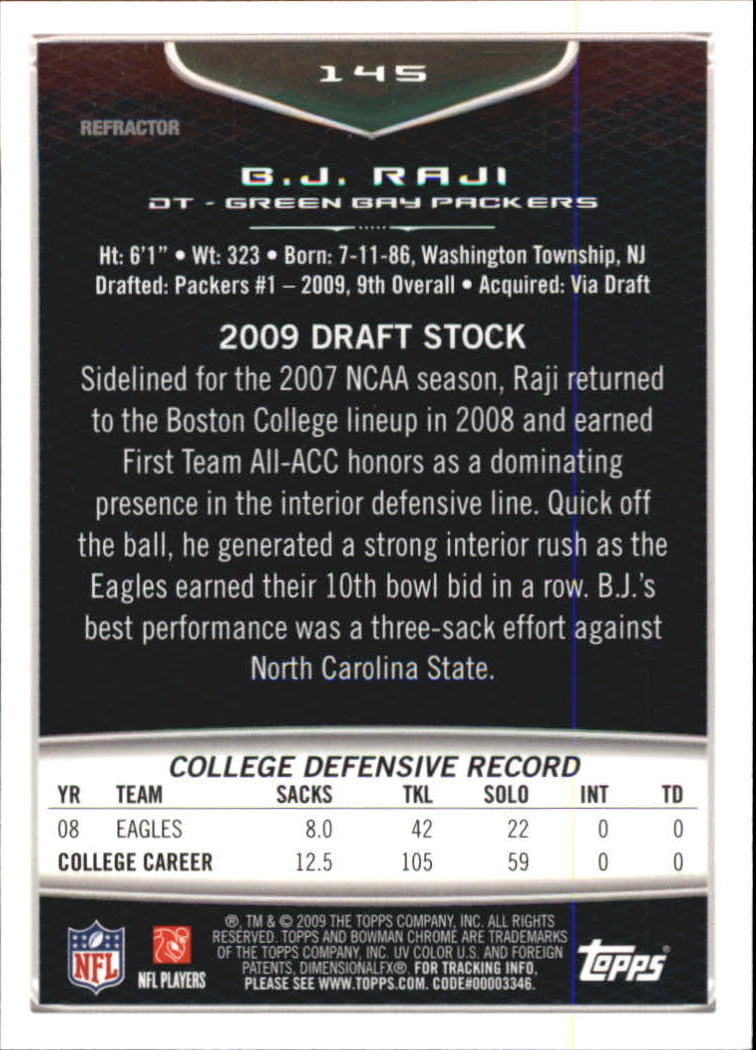 2009 Bowman Chrome Football Part 2 Parallel Refractors Cards - Picture 161 of 217