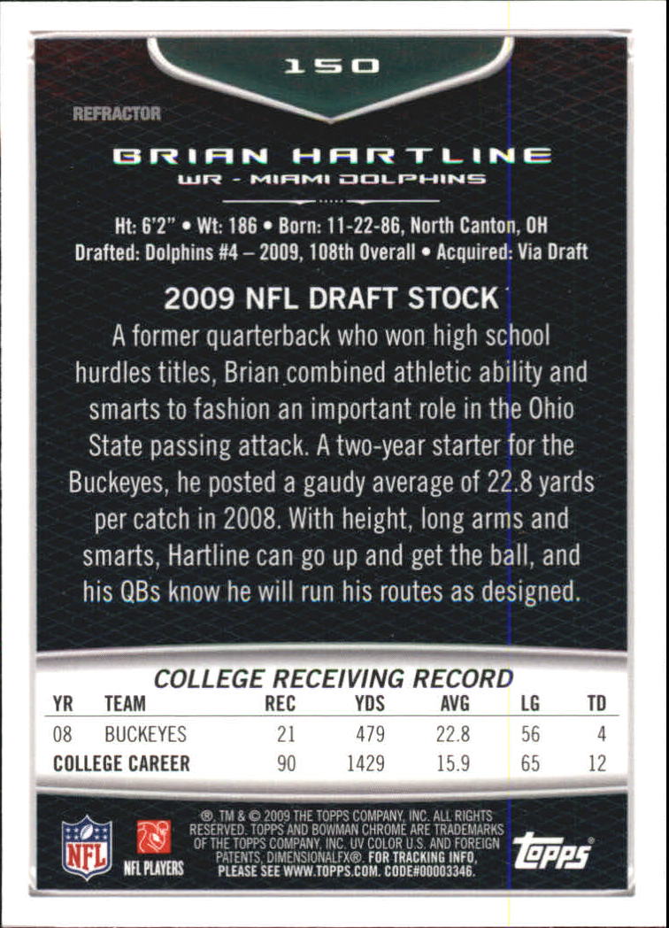 2009 Bowman Chrome Football Part 2 Parallel Refractors Cards - Picture 163 of 217