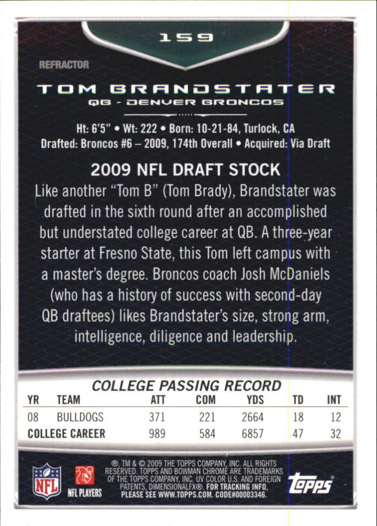 2009 Bowman Chrome Football Part 2 Parallel Refractors Cards - Picture 169 of 217