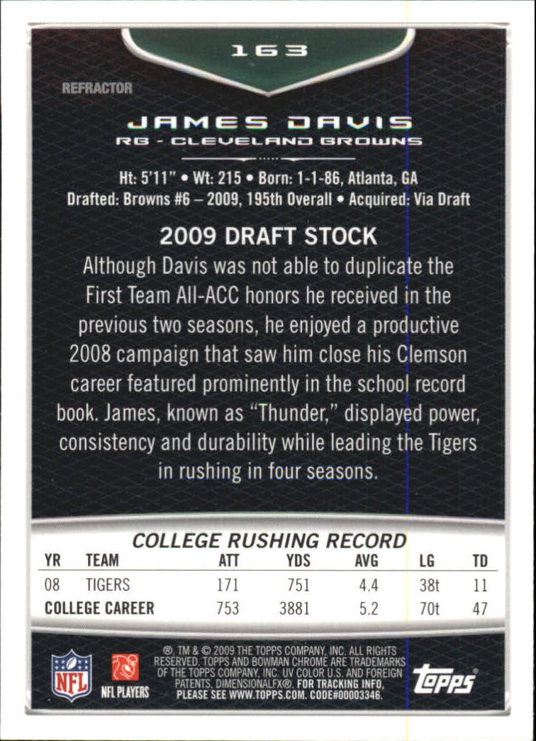 2009 Bowman Chrome Football Part 2 Parallel Refractors Cards - Picture 175 of 217