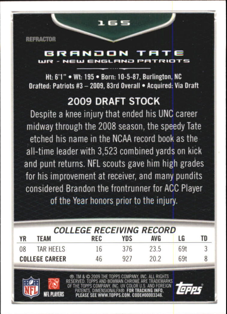 2009 Bowman Chrome Football Part 2 Parallel Refractors Cards - Picture 179 of 217