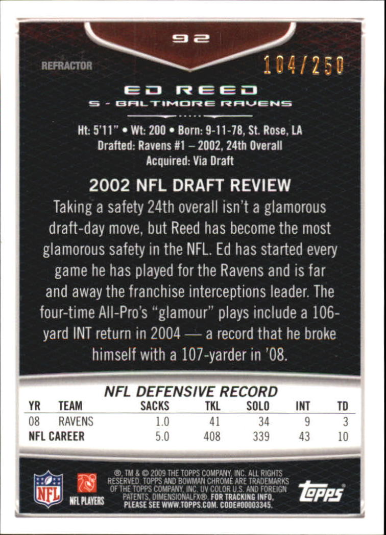 2009 Bowman Chrome Football Part 2 Parallel Refractors Cards - Picture 199 of 217