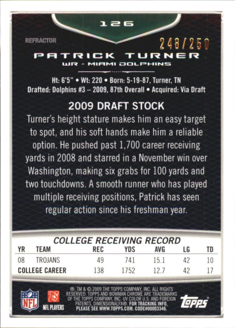 2009 Bowman Chrome Football Part 2 Parallel Refractors Cards - Picture 205 of 217