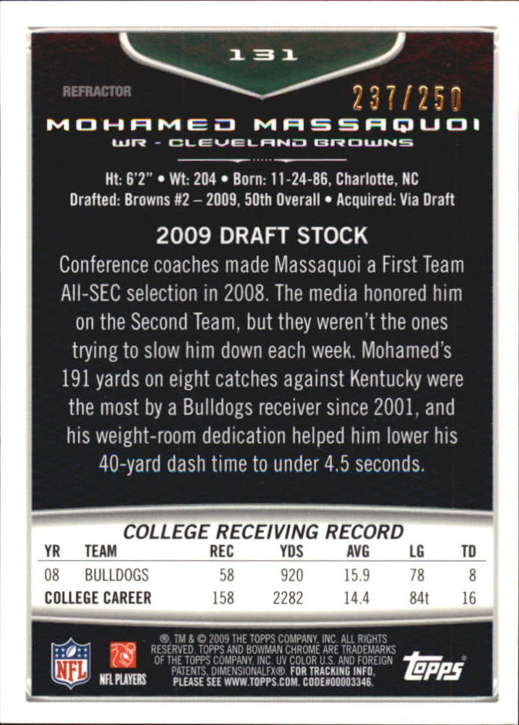 2009 Bowman Chrome Football Part 2 Parallel Refractors Cards - Picture 207 of 217