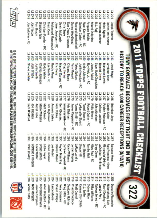 A1482- 2011 Topps Football Cards 252-440 +Rookies -You Pick- 15+ FREE US SHIP - Picture 139 of 487