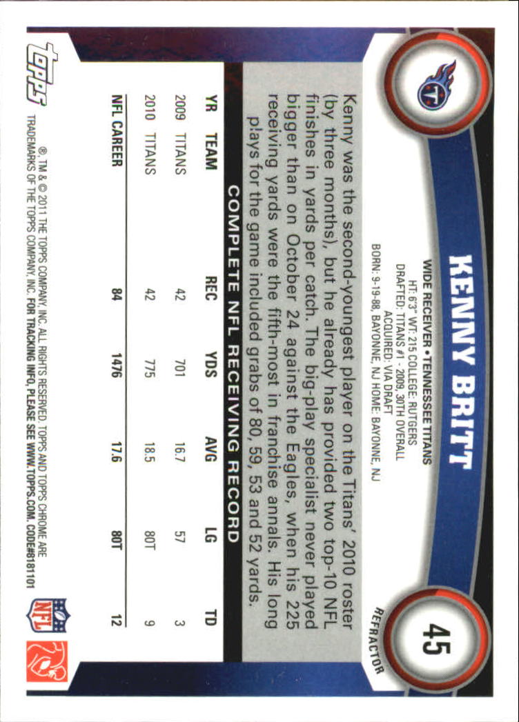 2011 Topps Chrome Football Part 2 Parallel Refractors Cards - Picture 65 of 177