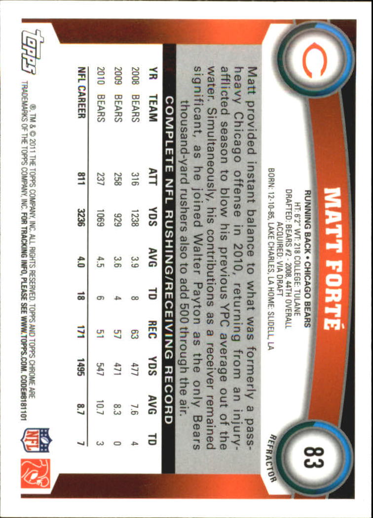 2011 Topps Chrome Football Part 2 Parallel Refractors Cards - Picture 77 of 177