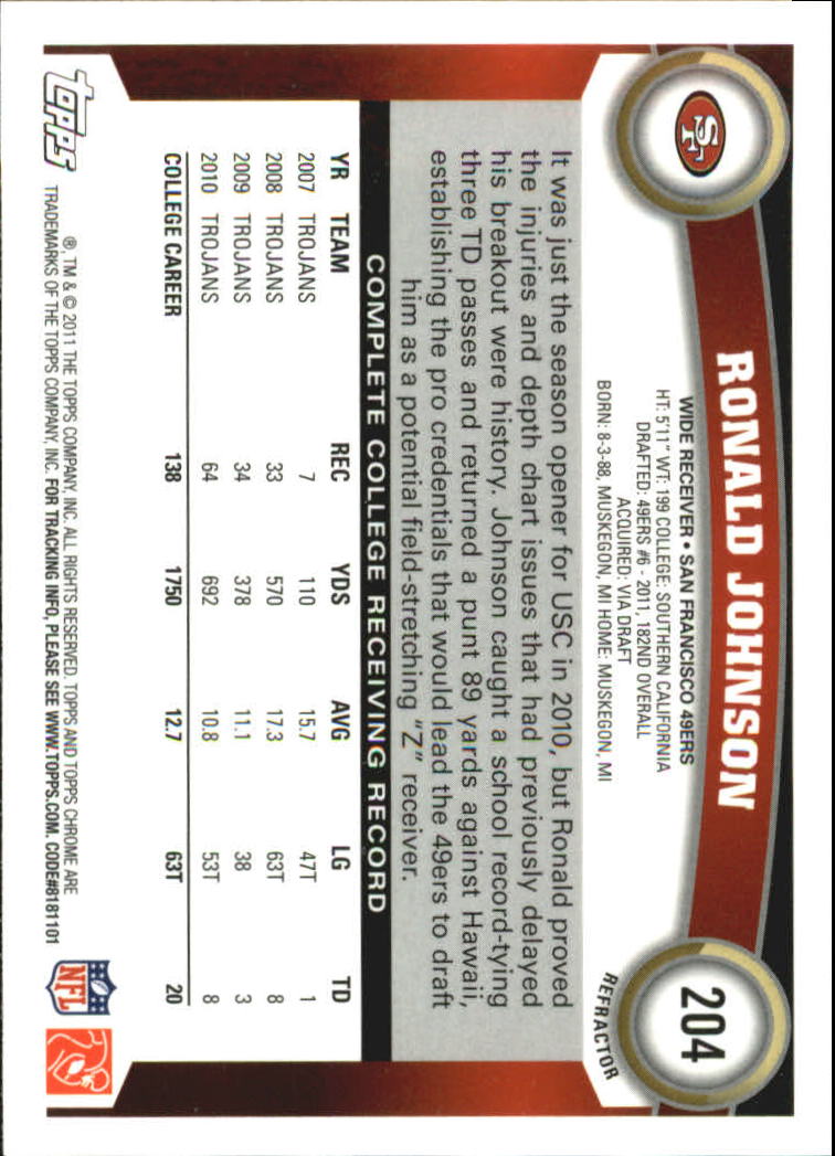 2011 Topps Chrome Football Part 2 Parallel Refractors Cards - Picture 101 of 177