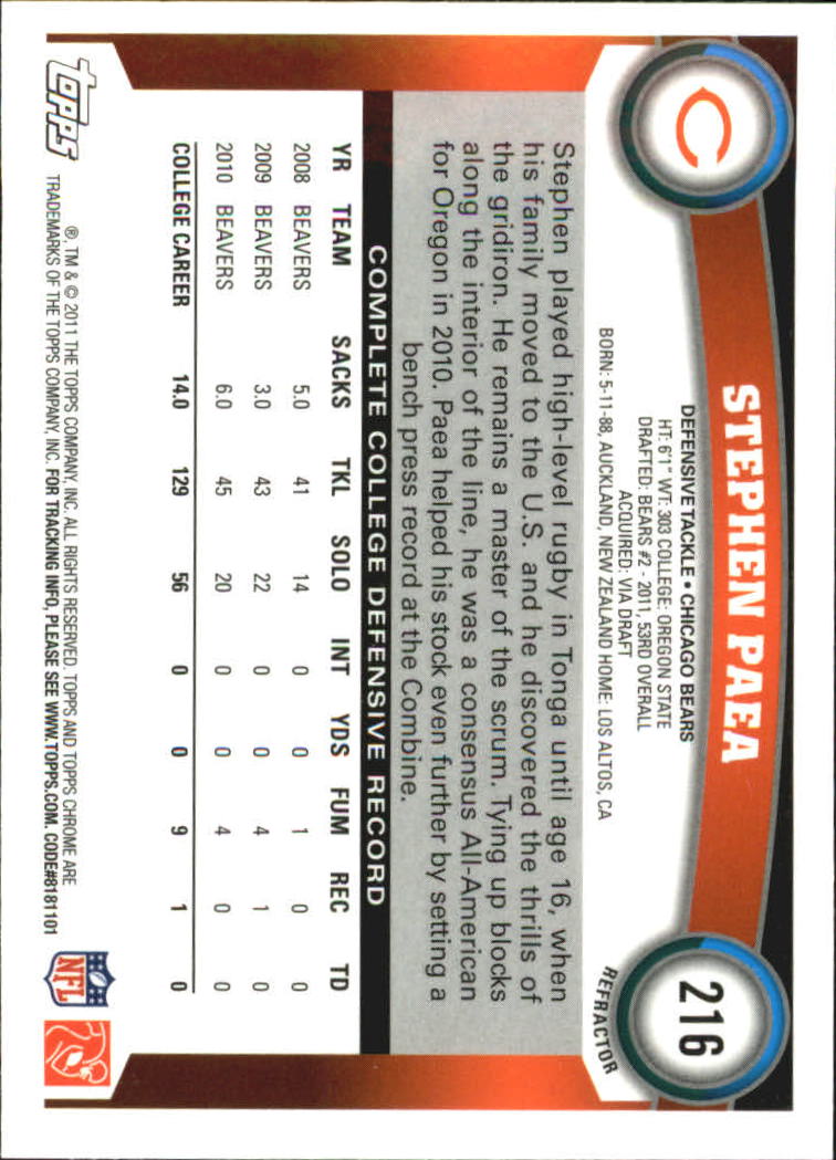 2011 Topps Chrome Football Part 2 Parallel Refractors Cards - Picture 105 of 177