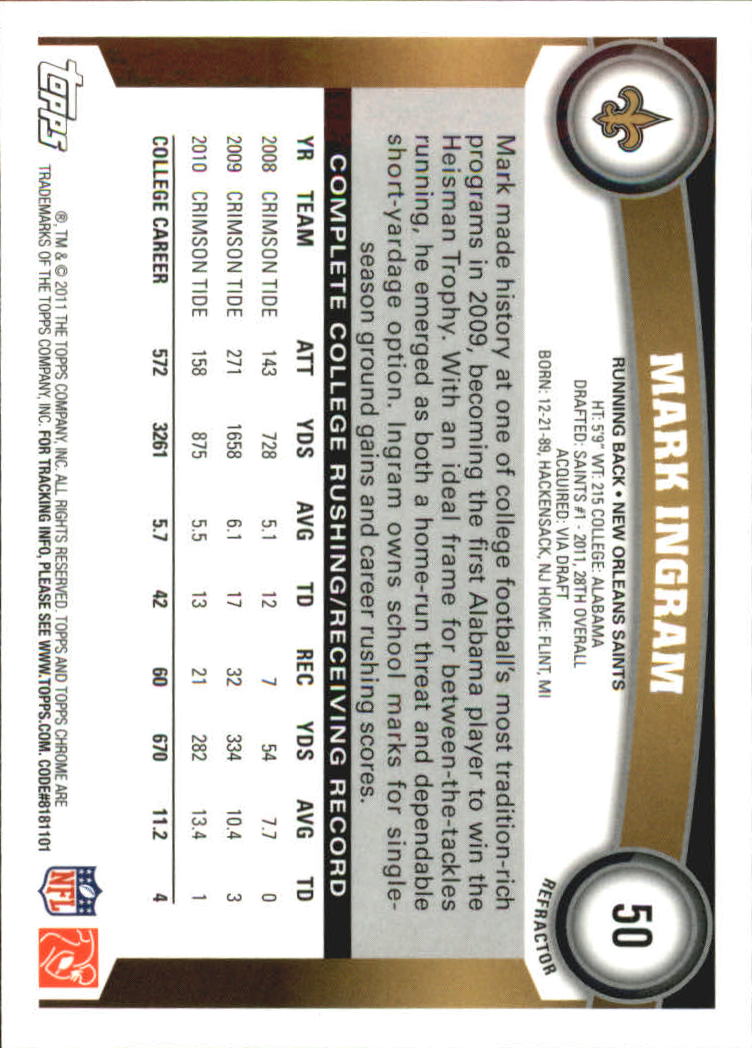 2011 Topps Chrome Football Part 2 Parallel Refractors Cards - Picture 9 of 177